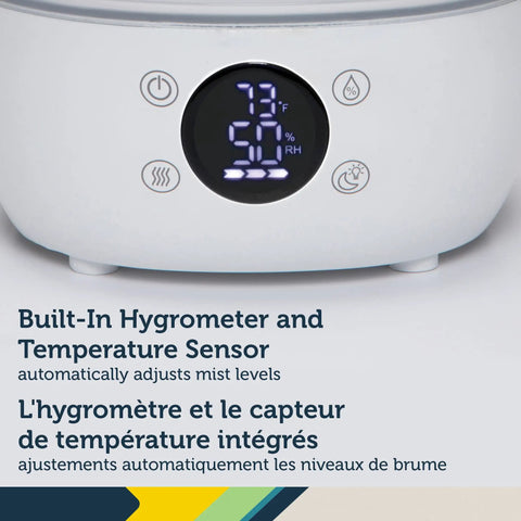 Filter Free Humidifier With Auto Humidity Control And Hygrometer, Detects Temperature And Humidity Levels, White Finish LCD display