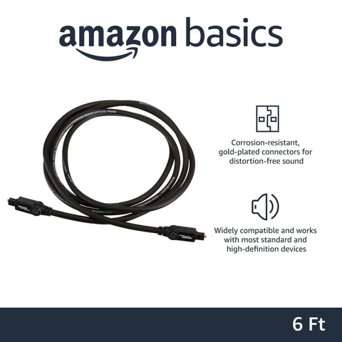 Built Tough Toslink Optical Audio Cable 6 Foot with gold plated connectors for clear sound, ideal for home theater.