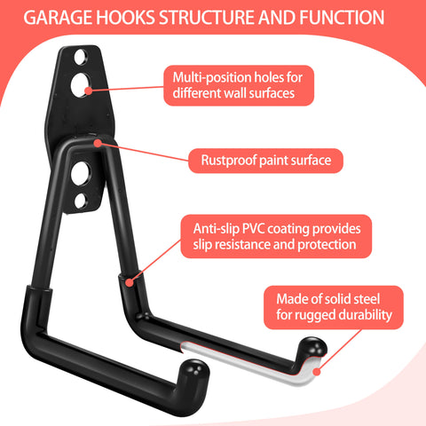 Badass Heavy Duty Garage Hooks With Non Slip PVC Coating And Professional Grade Steel Build for secure wall mounting and rust protection.