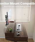 Heavy Duty Electric Standing Desk 48 By 24 Inch With Four Built In Drawers For Smart Storage, walnut finish, monitor mount compatibility.