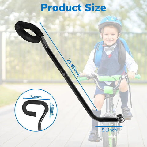 Kids Bike Safety Trainer Handle And Balance Push Bar For Learning To Ride, easy grip stabilizer bar, black, size details