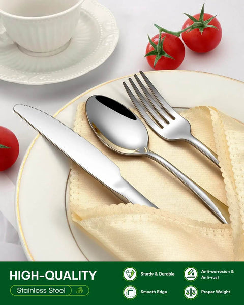 20 Piece Stainless Steel Flatware Set For Four People Everyday Dining Utensils With Knives Forks Spoons And Tea Spoons Mirror Polished Finish Food Grade Stainless Dishwasher Safe Ideal For Home Restaurants Or Hotels