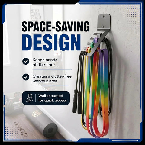 Wall Mounted Gym Equipment Storage Rack for home fitness with resistance bands and jump ropes space-saving design
