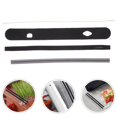 Replacement Gaskets For Vacuum Sealer Machines With Heating Wires For Fast Heating And Tight Seals Wide Compatibility For Home Kitchen And Light Commercial Use Easy Install Durable Budget Friendly Sealing Gasket Set, black and gray strips