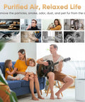 Family relaxing in living room near an air purifier, highlighting Air Purifier Replacement Filter With True HEPA Filtration Three Stage System