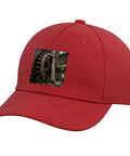 Vibe Up Your Fit With This Red Adjustable Industrial Gear Ruin Factory Five Panel Baseball Hat featuring high-profile crown.