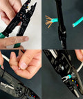 All In One 8 Inch Wire Stripper And Crimp Tool For 8 To 22 AWG Solid And Stranded Wire in use, stripping and cutting wires