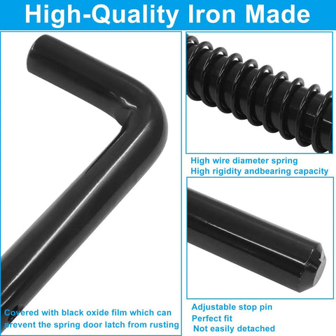 Rock Solid Trailer Gate Pin Latch Repair Kit With 0.56 Inch Barrel Bolt Lock For Cargo Trailers And Gates Rust Proof Anti Corrosion Security Hardware Two Pack detailed close-up of a black steel spring latch