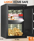 Large 3.4 Cu Ft Home Safe With Fire And Water Proof, Electronic Keypad, Spare Key, Floor Safe With Removable Shelf open view