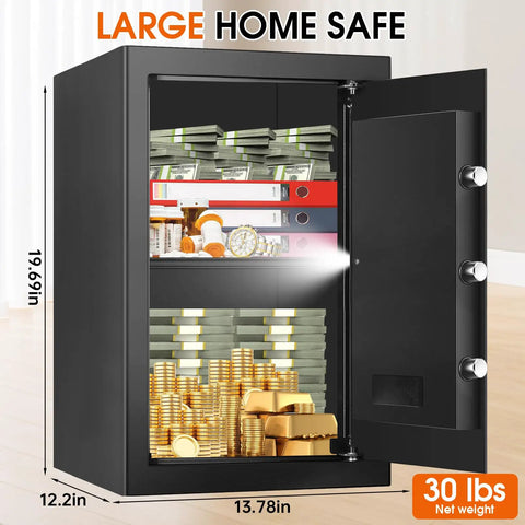 Large 3.4 Cu Ft Home Safe With Fire And Water Proof, Electronic Keypad, Spare Key, Floor Safe With Removable Shelf open view