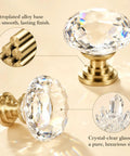 Six Pack Swanky Clear Faceted Glass Cabinet Knobs With Trendy Gold Alloy Base Dropping Major Glam On Your Dresser Bedrooms And Kitchen Cabinets, showcasing crystal-clear glass and gold base.