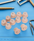 Round Wooden Drawer Knobs Set, 10 Pack, Single Hole Circular Wood Handles for Dressers on blue surface with tools