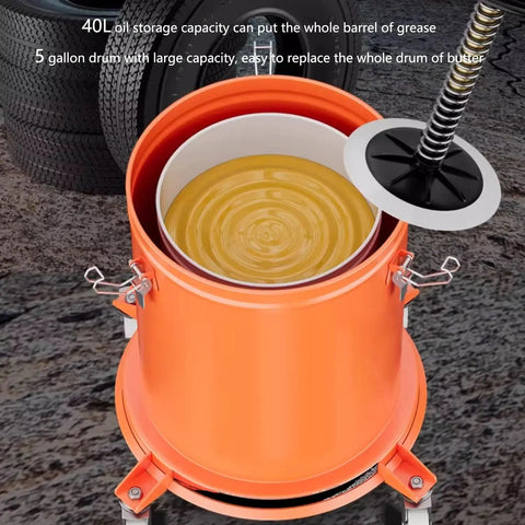 Open 5-gallon bucket filled with grease in High Temp Grease Pump Kit for 5 Gallon Buckets Grease Gun With 19 Feet Explosion Proof Tubing