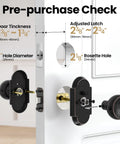 Diagram showing dimensions for Antique Privacy Door Knob With Push Button Lock for Bedroom And Bathroom installation.