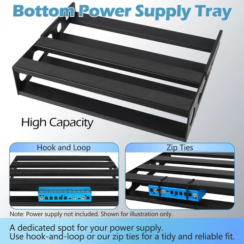 Heavy Duty Guitar Pedal Board With Power Supply Tray For Road Gig, 15.7 By 12.2 By 3.1 Inches, Metal Black display view