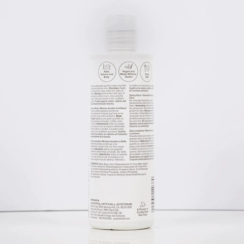 Back view of Super Sculpt Styling Glaze With Flexible Hold And Quick Drying Shine For All Hair Types bottle, 33.8 oz with text.