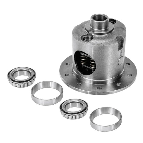 Built Tough Rear 8.2 Inch 28 Spline 10 Bolt Limited Slip Locker components, including housing and bearings for GM Chevy trucks.
