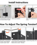 Installation instructions for a Self Closing Spring Gate Hinge Three And One Half Inch Heavy Duty Automatic T Hinge Steel Black Finish.