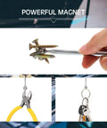 12 Piece Telescoping Magnet Pickup Tools Set with Pocket Clip, magnetic grabber holding screws and tools in various scenes.