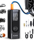 Portable Tire Inflator Air Compressor With Digital Pressure Gauge, 180 PSI, 3X Faster Inflation, Battery Powered Or Car Cigarette Lighter Charge, Compact Pump For Cars, Motorcycles, Bicycles, Balls, Black with accessory tips and charging cables