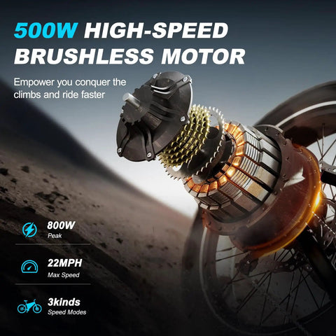 500W motor of Go To All Terrain Fat Tire Electric Bike For Teens And Adults with 16 Inch Wheel, peak 800W