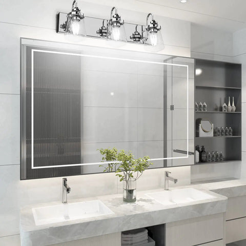 Chrome Vanity Light Fixture For Bathroom Three Light Farmhouse Style Over Mirror With Clear Glass Shades Bulbs Not Included