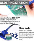 Three In One SMD Soldering Iron Station With sleep mode and temperature control, shown repairing a PCB board.