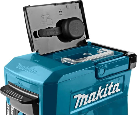 Cordless Coffee Maker For 18V LXT And 12V Max CXT Batteries, Tool Only with open lid showing permanent drip filter and teal casing