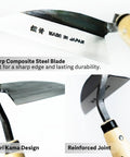 Compact Hand Weeding Sickle For Quick Surface Weed Removal In Narrow Beds And Tight Spaces, close-up of twisted blade and joint