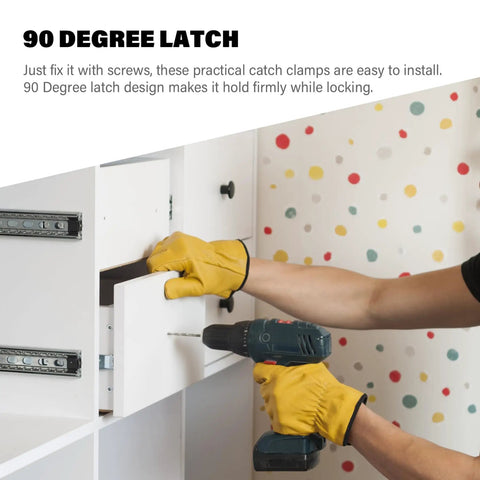 Person installing 90 Degree Spring Loaded Latch Set 4 Pcs Stainless Steel Toggle Clamps With Clasp Buckle on cabinet