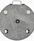 Granite Parasol Base Beefy 62.8 Lb Round Black Outdoor Umbrella Stand for Patio with handle, bottom view showing wheels for smooth mobility.