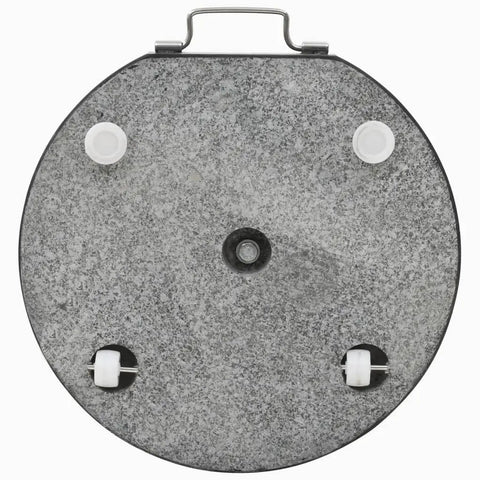 Granite Parasol Base Beefy 62.8 Lb Round Black Outdoor Umbrella Stand for Patio with handle, bottom view showing wheels for smooth mobility.