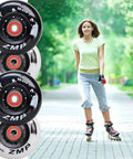 High Performance Inline Skate Wheels Set 72mm 76mm 80mm 85A For Indoor Outdoor Use Replacement Rollerblade Wheels displayed while skating