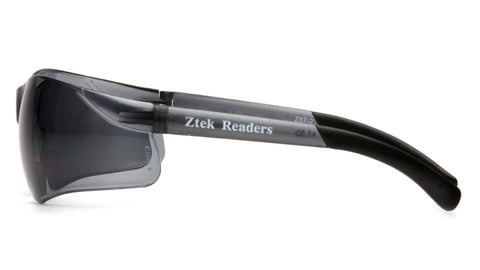 Ztek Safety Glasses S2520R15 With 1.5 Bifocal Reader, side view, gray lens and frame, ANSI Z87+ protection, wraparound style