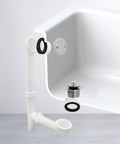 No Sweat Setup Twist Close Bath Waste And Overflow Kit featuring a white polypropylene drain with chrome trim and rubber gaskets.