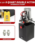 12V DC Hydraulic Power Unit For Dump Trailers 8 Quart Double Acting Pump With 15 Foot Remote Control Sturdy Metal Tank