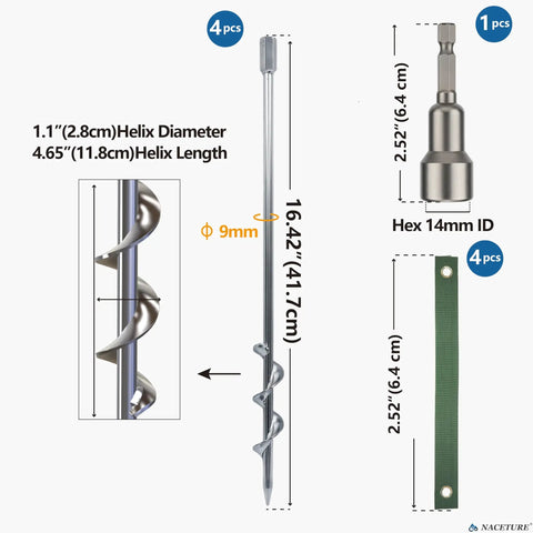 18 Inch Ground Anchors Kit For Trampoline Heavy Duty Screw In Anchors With L Brackets Four Pack Includes Manual And Power Wrench Tie Down Straps For Outdoor Setup