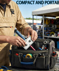 Professional Automatic Wire Puller And Cable Threader For Conduit in a tool bag with tape, wrenches, and accessories for electricians.
