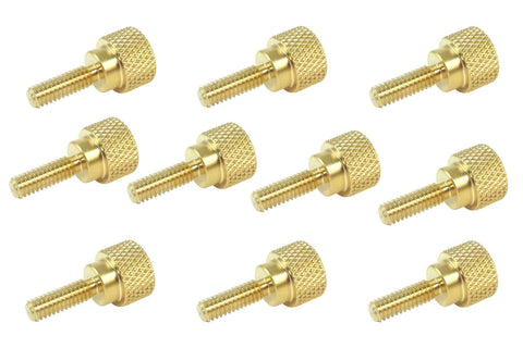 10 Pack Solid Brass Thumb Screws 8-32 X 1/2 Inch with Diamond Knurled Head, shown side view, for easy hand tightening.