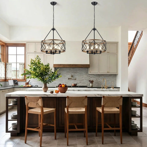 Black Farmhouse Chandeliers For Dining Room Light Fixture With Six Candle Style Heads above kitchen island