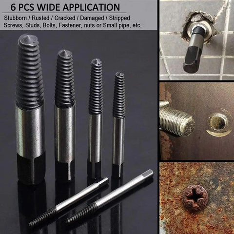 Six Piece Damaged Screw Extractor Set In Chrome Vanadium Steel For Busted Bolts And Stripped Screws Broken Bolt Remover Kit With Sizes 1 2 3 4 5 6 Durable Tools