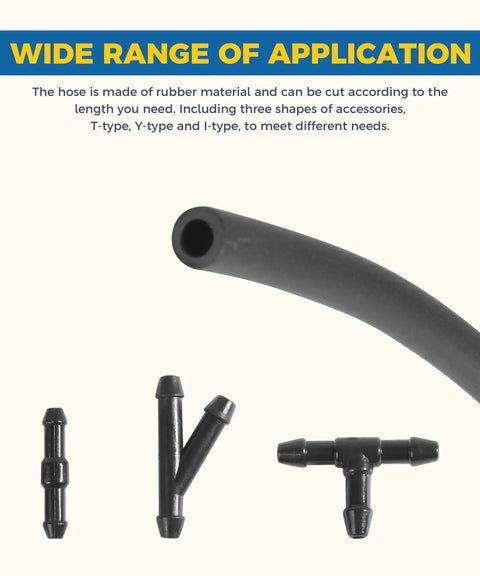 Close-up of 22 Piece Windshield Washer Hose Kit with connectors and flexible rubber tubing for easy car maintenance.