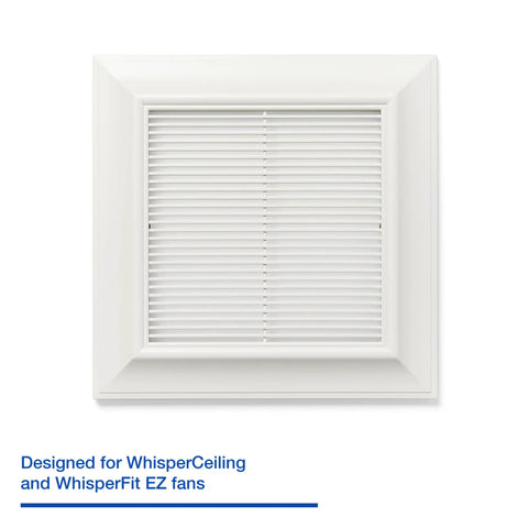 Designer Grille Fan Cover for Exhaust Fans 13 Inch Square - ABS Snap On Vent Grille With White Finish, Slim Beveled Edge
