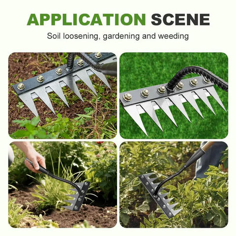 Heavy Duty Weeding Rake Version 2 With 5 6 7 8 Teeth Carbon Steel Garden Tool For Yard And Lawn Weeding Long Handle