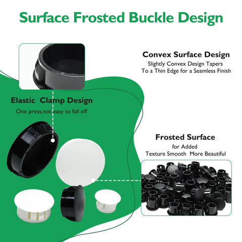 2 Inch Plastic Hole Plugs with surface frosted buckle, convex design, and elastic clamp, set of 4 black end caps.