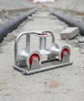 Heavy Duty Cable Guide Pulley Built Tough With Steel And Aluminum Wheels for slick wire routing on a job site.