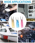 Pro High Grade Heavy Duty Heat Shrink Fork Terminals And Spade Crimp Connectors With Knockout Tough Sealed Insulation For Truck Mods And Everyday Gadget Repair Work, assorted sizes and colors for various applications