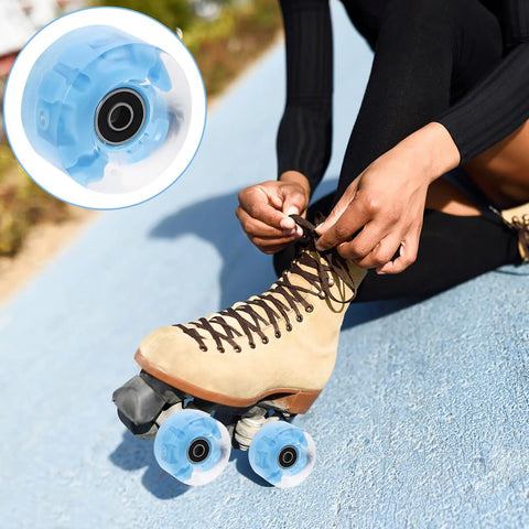 Luminous Roller Skate Wheels 4 Pack PU Light Up Quad Skates Wheels For Outdoor Skating Durable Wear Resistant Replacement Parts With Blue Glow For Adults