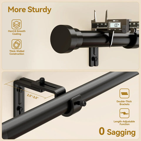 Heavy Duty Adjustable Curtain Rod 32 To 144 Inches Black 1 Inch Diameter Extra Long Window Rods Modern Design No Fuss Easy Install