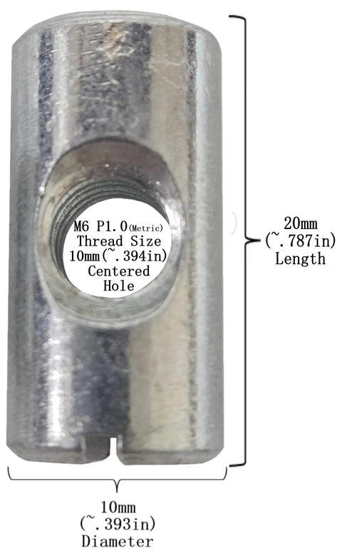 Bulk Pack Of 12 M6 Cross Dowels Barrel Nuts With P1.0 Threads, 20mm Length And 10mm Diameter, Center Hole, Zinc Plated Steel